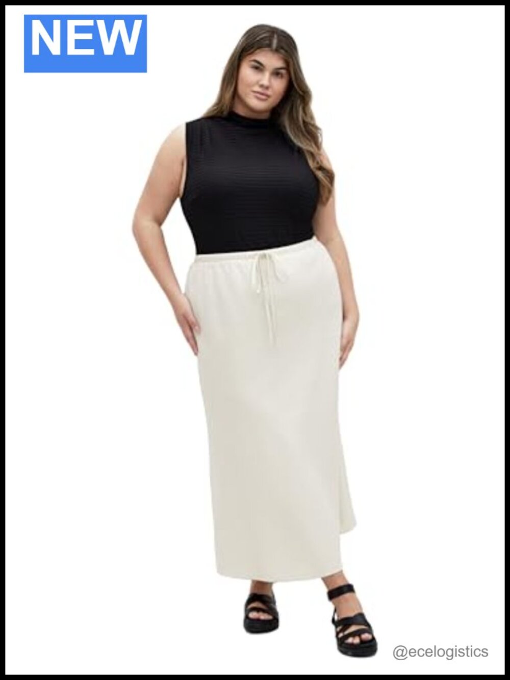 Linen Blend Midi Skirt A-Line Drawstring Waist Wear to Work